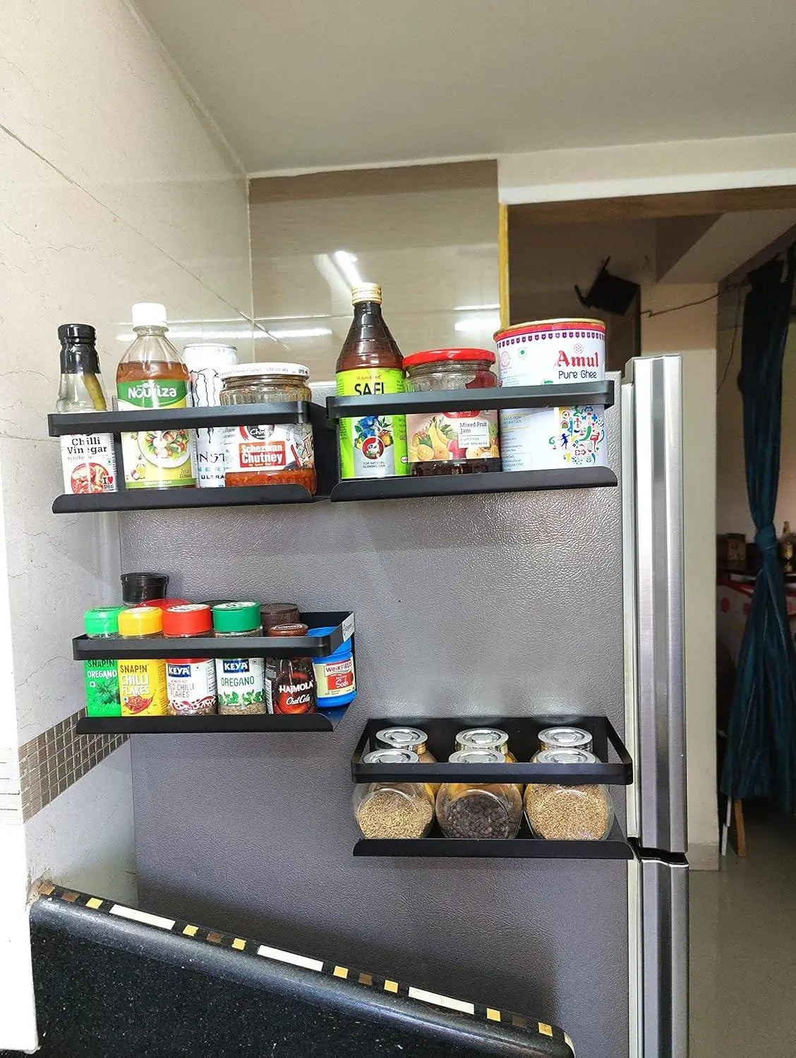 Kitchen Storage Magnetic Corner Shelf Side Rack (Pack Of 1)